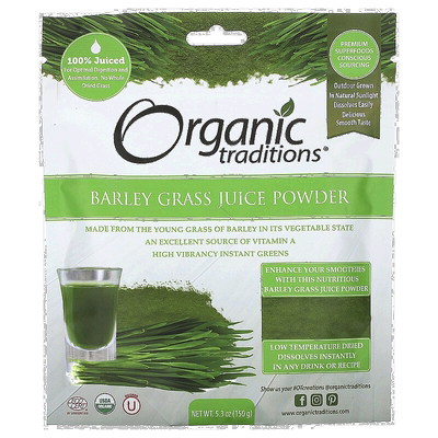 香港直邮Organic Traditions,大麦草汁粉，5.3 盎司（150 克）