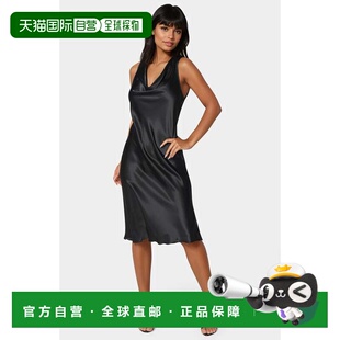 自营Bebe Women'S Drape Front Sleeveless Satin Midi Dress - b