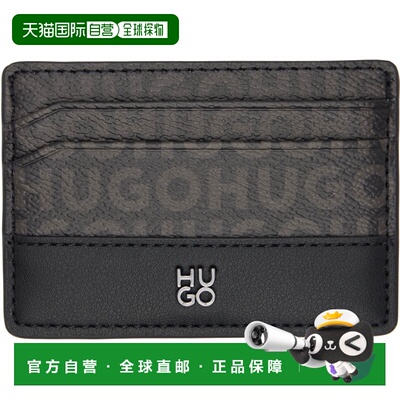1h可退 香港直邮boss 雨果 男士 黑色 Stacked-Logo 卡包 5055855