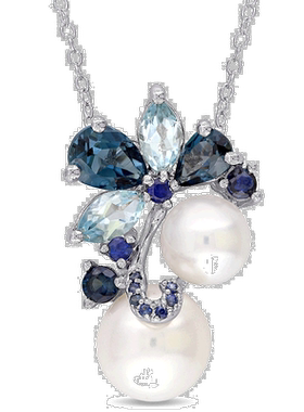 自营925 纯银 Mimi & Max 白色养殖淡水珍珠、伦敦和天蓝色黄玉和