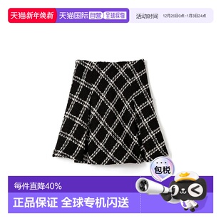 mei37法式 菱形格纹呢料喇叭迷你裙 喇叭裙亮片 GRL 日本直邮日潮