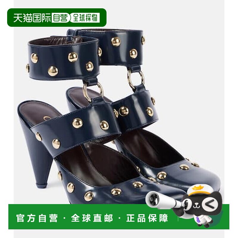 1h可退 香港直邮Chloe 蔻依 女士 Jade 铆钉皮质浅口鞋 blue蓝色