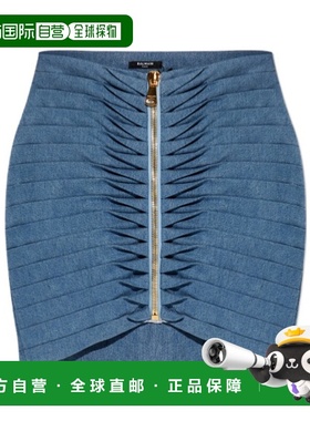 香港直邮BALMAIN 女士半身裙 FF0LBB07DF976AW AW2025 蓝色包臀裙