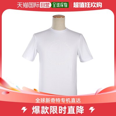香港直发ARMANI COLLEZIONI 男士白色棉氨纶LOGO印花圆领短袖T恤
