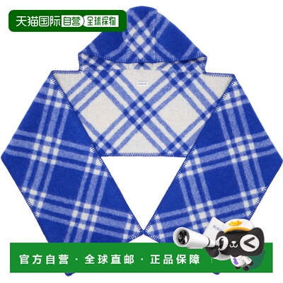 香港直邮Burberry 巴宝莉 女士 蓝色 Check Wool Hooded 围巾 811
