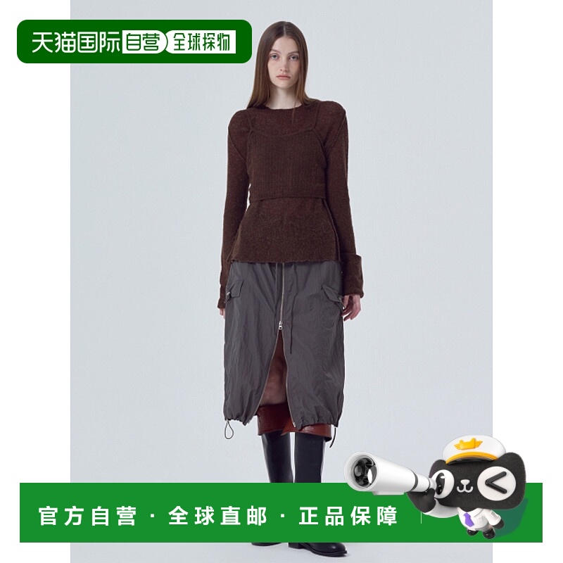 韩国直邮ETMON 女士半身裙SK140TFF08 Nylon Zipper Skirt Charcoa