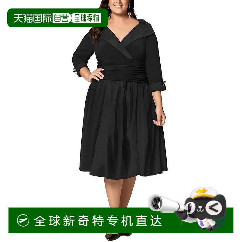 自营 jessica howardPlus女式A字型迷笛鸡尾酒会和派对裙-黑色 【
