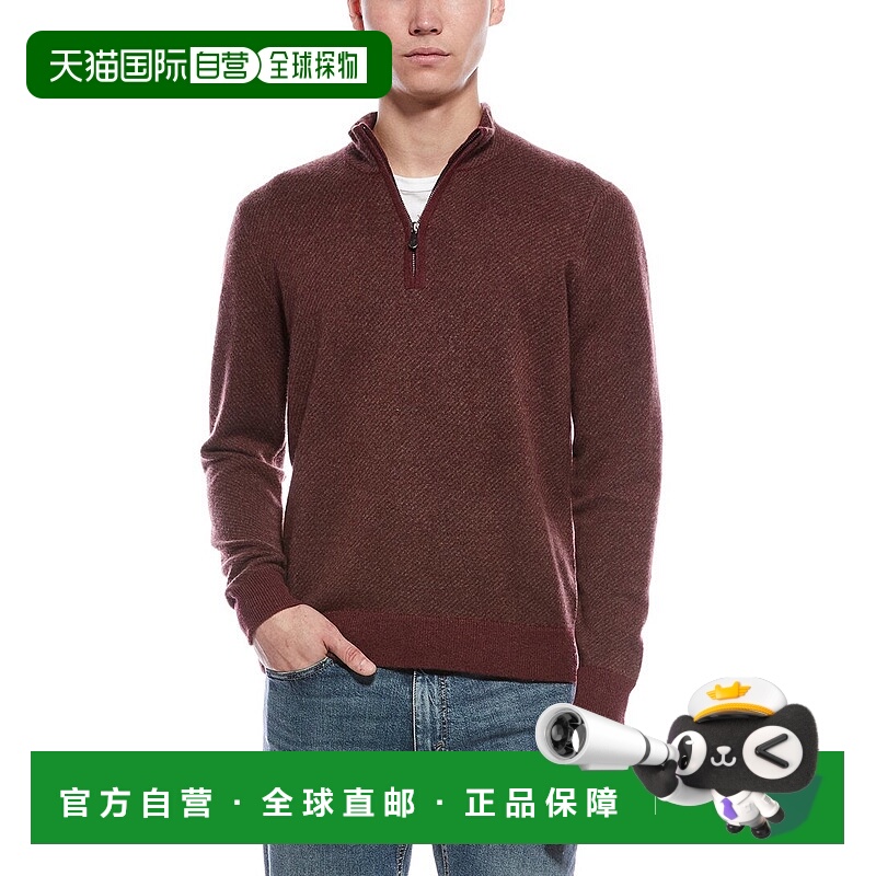 自营Raffi Diagonal Stripe 1/4-Zip Cashmere Mock Neck Sweater