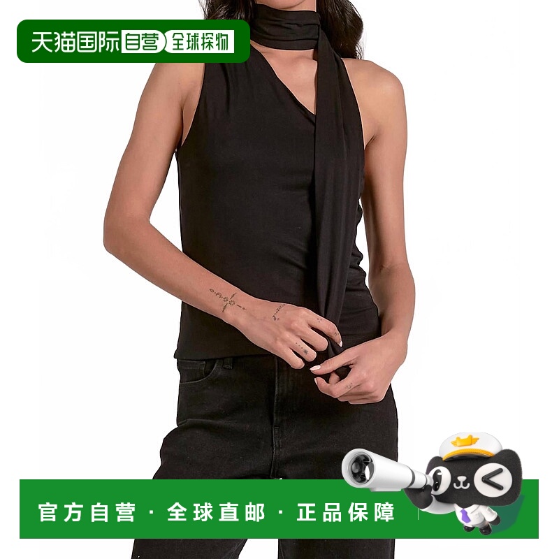 自营elanNicolas One Shoulder Sleeveless Wrap Top In Black -