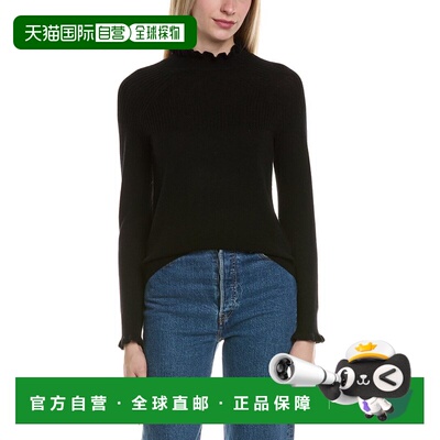 自营sofiacashmere罗纹和褶边立领羊毛和羊绒混纺毛衣-黑色 美国