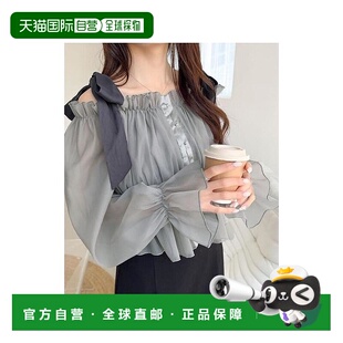 日本直邮日潮 mily bilet蝴蝶结露肩2WAY欧根纱衬衫 mi1359008