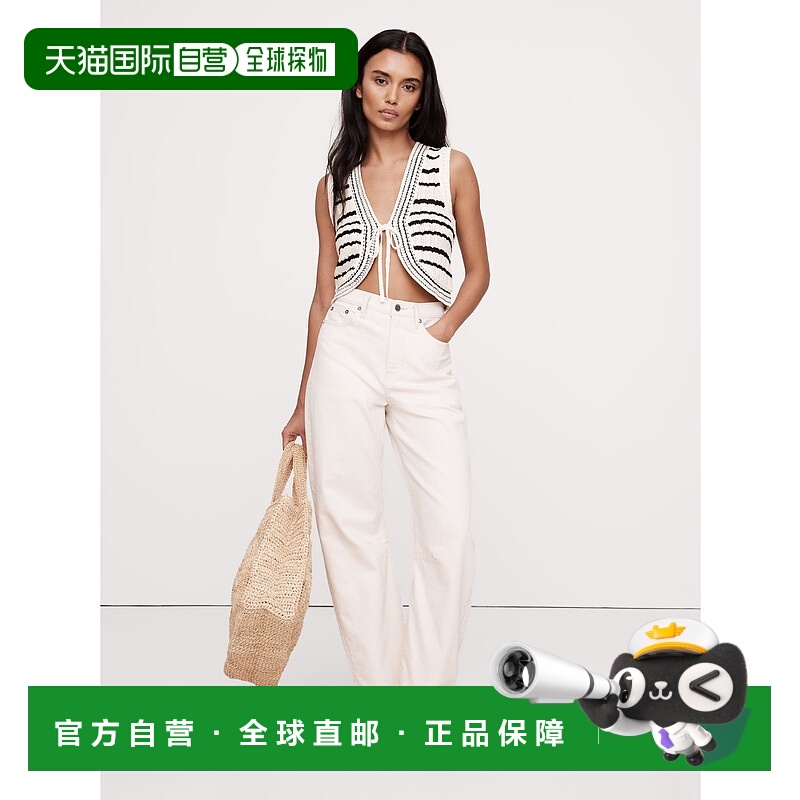 1h可退 日本直邮BANANA REPUBLIC 女装 棉质钩针马甲 V领系带设计