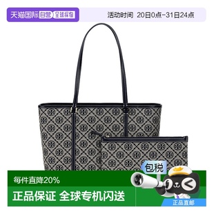 香港直郵TORYBURCH湯麗柏琦T Monogram印花織物拉鏈開合女托特包
