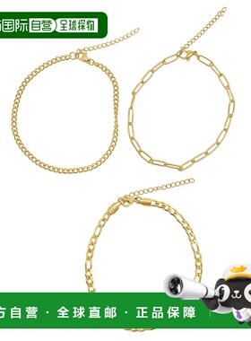 自营Adornia 马衔索链、回形针链和 Figaro 链脚链套装 金色 - 黄