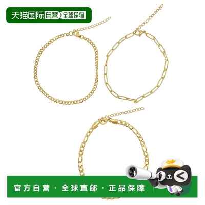 自营Adornia 马衔索链、回形针链和 Figaro 链脚链套装 金色 - 黄
