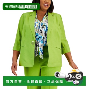 自营Kasper Blazer夹克女式猕猴桃衬里亚麻凹口翻领3/4袖FTS1211-