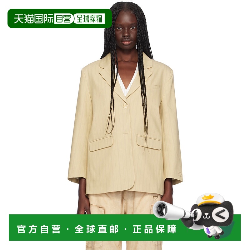 香港直邮潮奢 GANNI 甘尼 女士 米色 Stripe Suiting Boxy 西装外