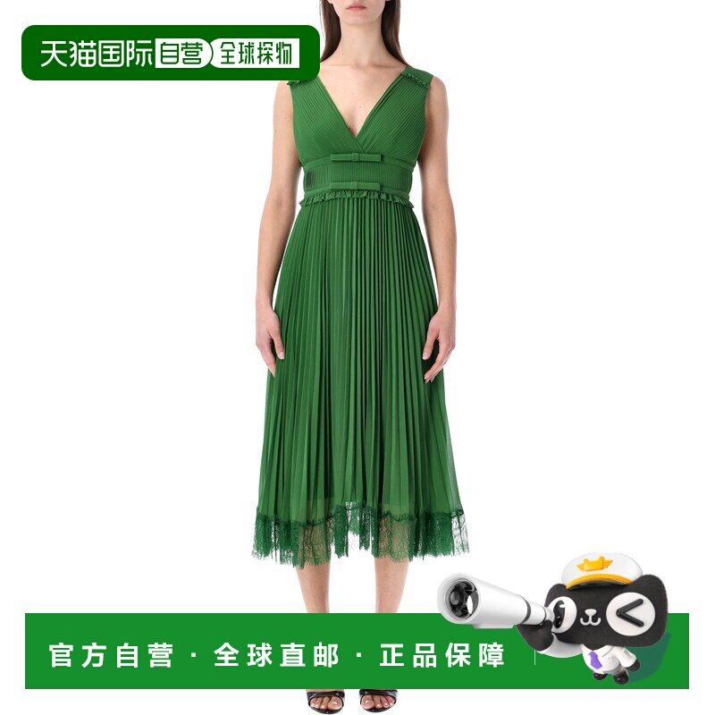 香港直邮Self-Portrait 女士 绿色雪纺中长连衣裙 RS26215MGGREEN