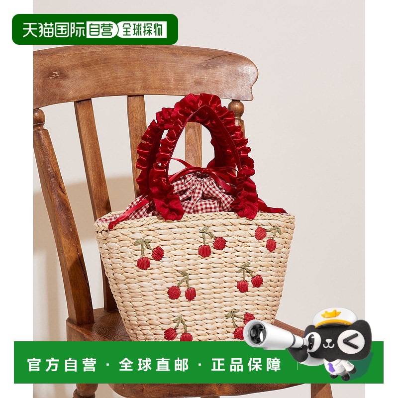 1h可退 日本直邮Maison de FLEUR 女士樱桃刺绣荷叶手柄编织包 08