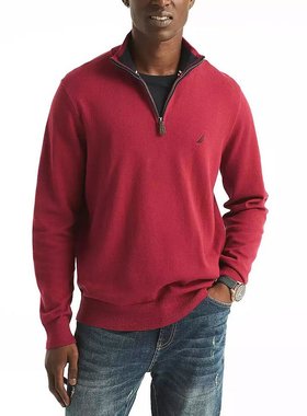 美国直邮Nautica男士Navtech经典版型纯色四分之一拉链针织衫