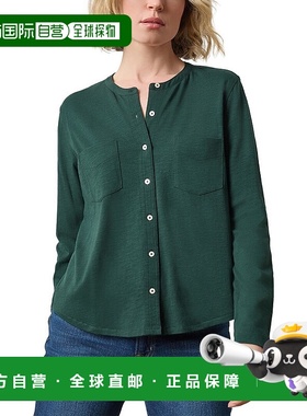 自营Lilla P Mandarin Collar Button Down Shirt - green 美国奥