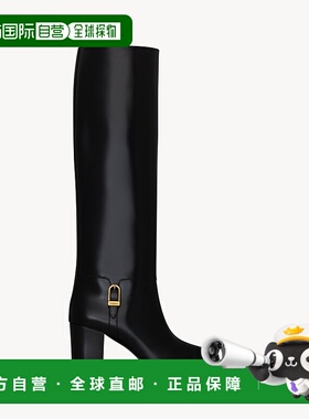 自营欧洲直邮YSL圣罗兰 JULIA系列女士黑色小牛皮方头靴子长筒靴