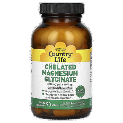 香港直发Country Life乡村生活甘氨酸螯合镁易于吸收健康90片