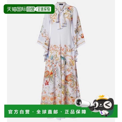 1h可退 香港直邮Etro 艾特罗 女士 围巾领花朵真丝长款连衣裙