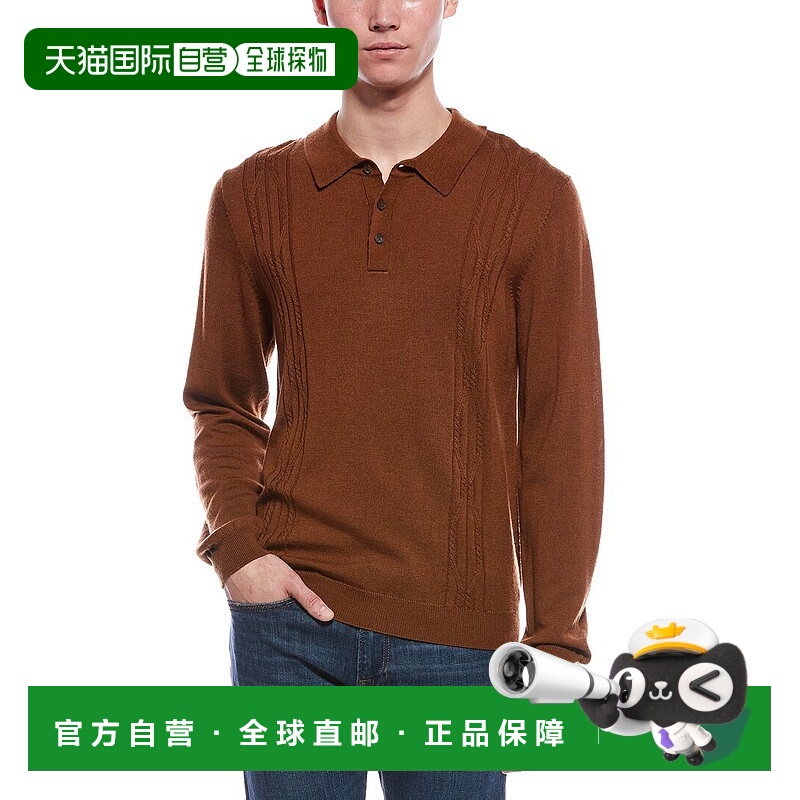 自营Bruno Magli Cable Front Merino Wool Polo Sweater - multi