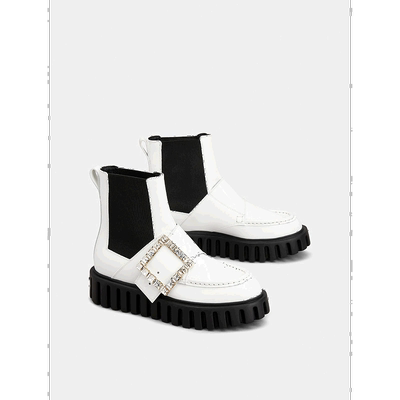 香港直邮Roger Vivier 钻扣漆皮切尔西踝靴 RVW64634440MRK皮鞋