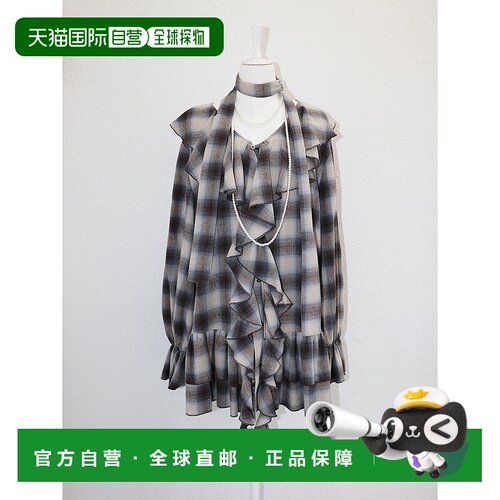 1h可退 日本直邮jouetie 女装 宽松Onble格纹 荷叶边蕾丝半袖T恤