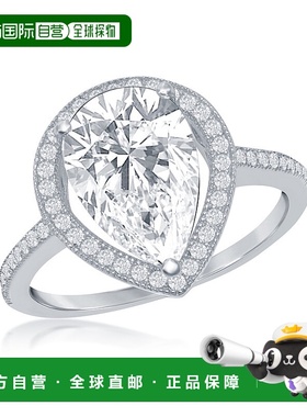自营 simona 925 纯银大号梨形 CZ 光环订婚戒指 - 银白色 美国奥