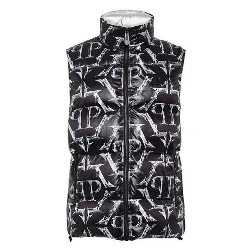 philipp plein【美国奥莱】直发 尼龙羽绒背心 铬色 - 黑色