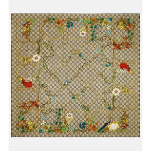 潮奢 Gucci 古驰 女士 印花真丝斜纹围巾 000919