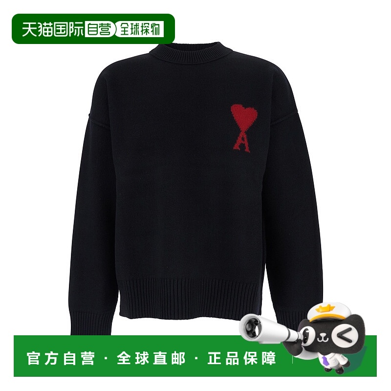 香港直邮Ami Paris 男士 ADC on Front 黑色圆领刺绣羊毛毛衣 UKS