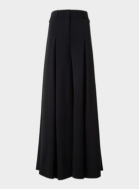 美国直邮Akris Fiorello 高腰褶皱弹力羊毛斜纹布超宽腿休闲裤