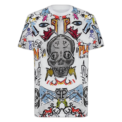 自营philipp plein带水晶的圆领短袖 T 恤 - 白色 / 多色 美国奥