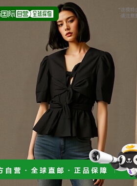 香港直邮GANNI 女士衬衫 W0378099 AW2025 黑色 短袖罩衫