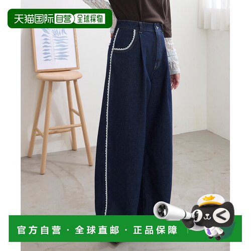 日本直邮MONO-MART 女装 侧边蕾丝阔腿牛仔裤直筒裤阔腿裤 PT1843