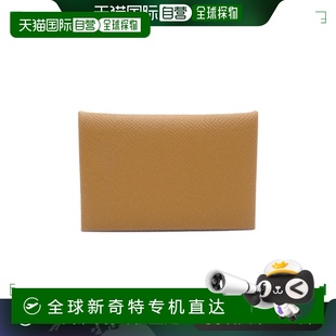 1h可退 日本直郵中古Hermes愛馬仕男S級99新Calvi牛皮卡包棕色