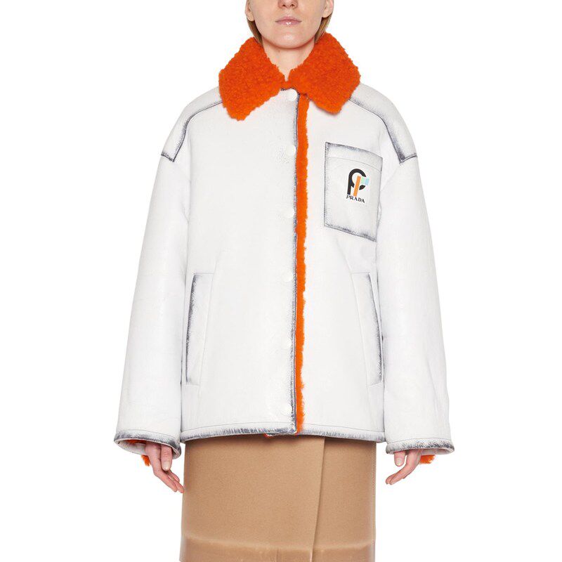 PRADA 女士西服 589541SO8F011G AW2018 白色 超大款宽领休闲夹克