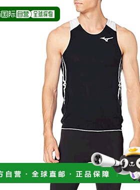 【日本直邮】美津浓MIZUNO男士运动背心 跑步背心U2MA0051黑/白色