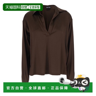 香港直邮Tom 女士 Ford 福特 棕色V领宽松尖领真丝弹 汤姆 1h可退