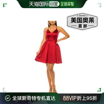 b. darlinJuniors 女士 Satin Lace Back Mini Dress red 【美国