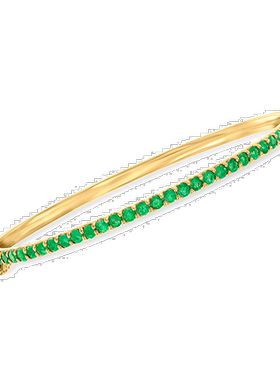 Ross-Simons 18kt 金镀在纯银上祖母绿手镯 - 8 英寸 【美国奥莱