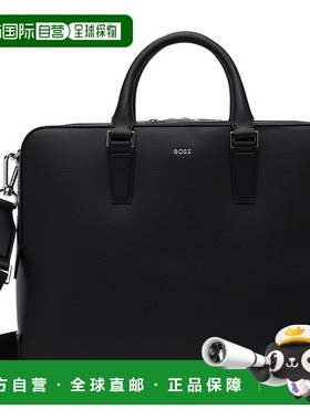 1h可退 香港直邮BOSS 波士 男士 黑色 Structured Logo 公文包 50