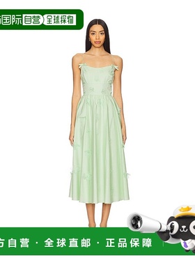 1h可退 香港直邮潮奢 Self-Portrait 女士 绿色棉质花朵中长连衣