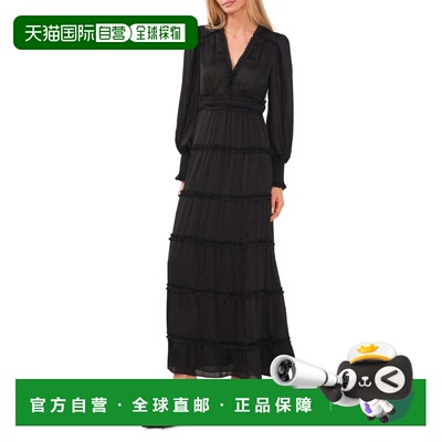 自营CeCe Plisse Ruffle Maxi Dress Women's  Rich Black Balloo