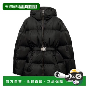 1h可退 香港直邮Prada 普拉达 女士 女款黑色束腰连帽羽绒服 29X2