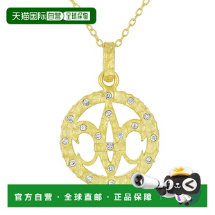 自营 geneviveC.Z.纯银镀金 Fleur De Lis 圆形吊坠 - 金色 美国